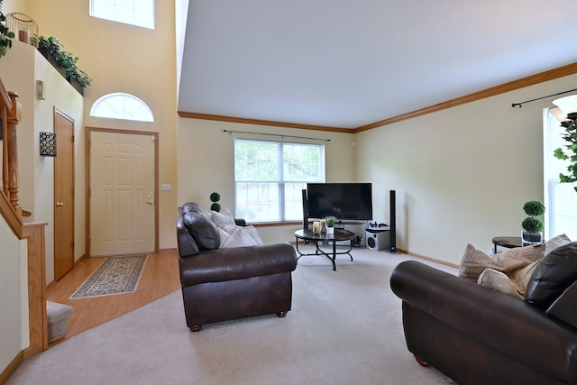 2209 Beaumont Ct, Aurora, IL 60502 - living area with healthy amount of natural light, ornamental molding, wood finished floors, and baseboards