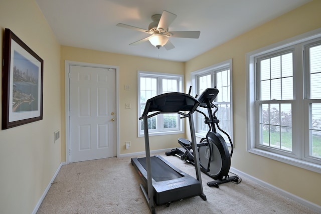 2209 Beaumont Ct, Aurora, IL 60502 - exercise room featuring plenty of natural light, carpet flooring, and ceiling fan