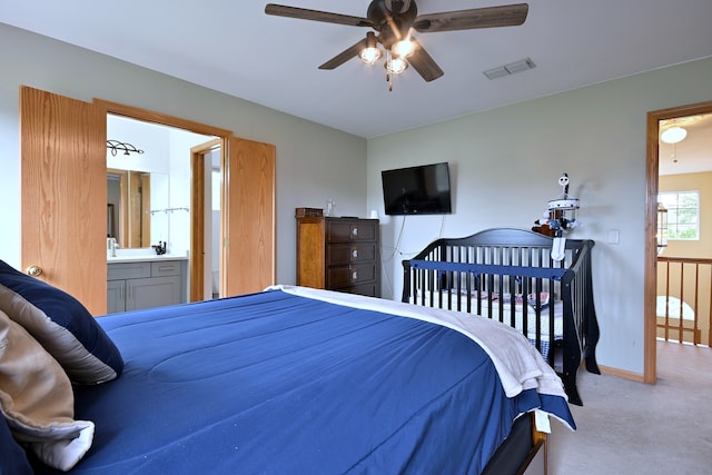 2209 Beaumont Ct, Aurora, IL 60502 - bedroom featuring carpet floors, baseboards, a ceiling fan, and ensuite bathroom