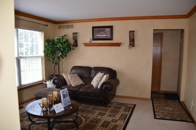 2209 Beaumont Ct, Aurora, IL 60502 - carpeted living area featuring baseboards and ornamental molding