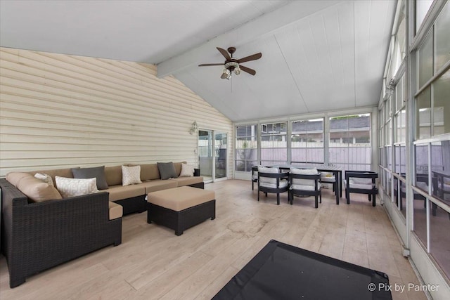 9 N Walnut Ct, Streamwood, IL 60107 - sunroom featuring outdoor lounge area, ceiling fan, and hardwood / wood-style flooring