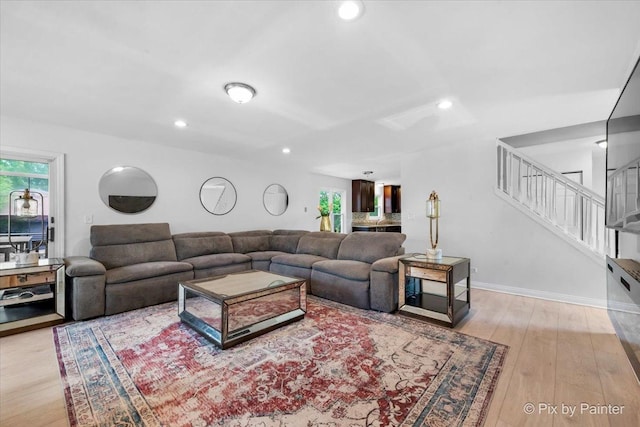 9 N Walnut Ct, Streamwood, IL 60107 - living area with stairway, recessed lighting, plenty of natural light, and light wood-type flooring