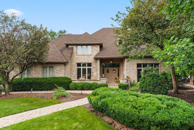 3113 Turnberry Rd, Saint Charles, IL 60174 - view of front facade featuring roof with shingles, a front lawn, and brick siding