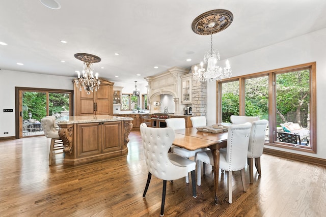 3113 Turnberry Rd, Saint Charles, IL 60174 - dining space featuring a chandelier, wood finished floors, recessed lighting, and baseboards