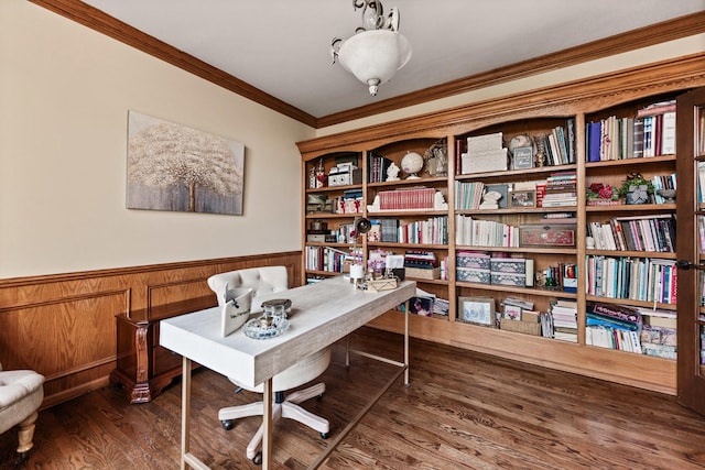 3113 Turnberry Rd, Saint Charles, IL 60174 - office space with crown molding, a wainscoted wall, and wood finished floors