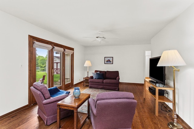 112 Braemar Dr, Elk Grove Village, IL 60007 - living room featuring wood finished floors, baseboards, and a ceiling fan
