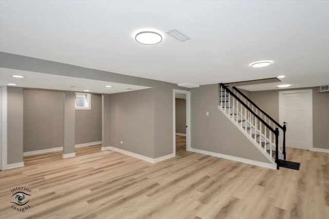 2639 E Shady Grove Ct, Crete, IL 60417 - basement with light wood-style floors, stairway, baseboards, and recessed lighting