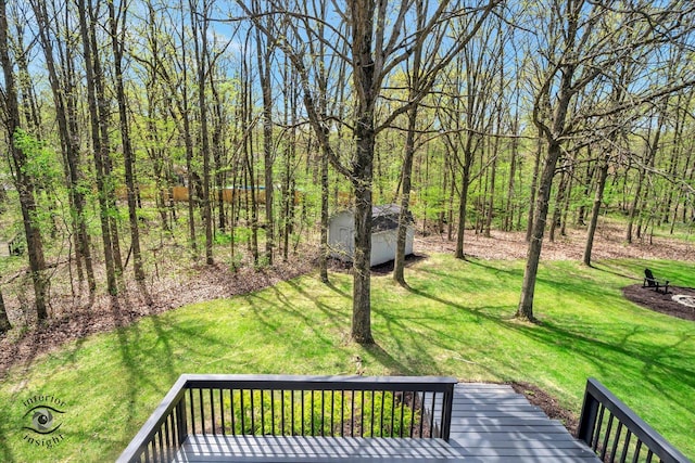 2639 E Shady Grove Ct, Crete, IL 60417 - wooden terrace with an outbuilding, a storage unit, and a yard