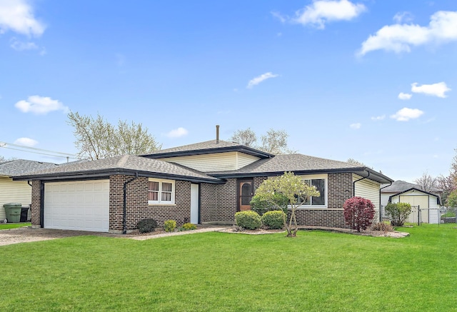 6407 182nd St, Tinley Park, IL 60477 - view of front facade with brick siding, an attached garage, dirt driveway, and a shingled roof