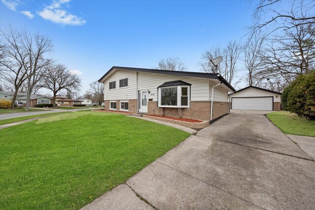 236 Early St, Park Forest, IL 60466 - split level home with brick siding, a detached garage, an outbuilding, and a front yard