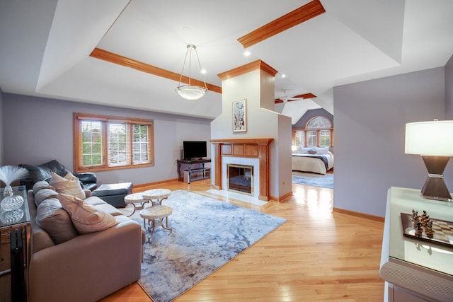 160 Circle Ridge Dr, Burr Ridge, IL 60527 - living area featuring baseboards, light wood-style floors, a premium fireplace, and a ceiling fan