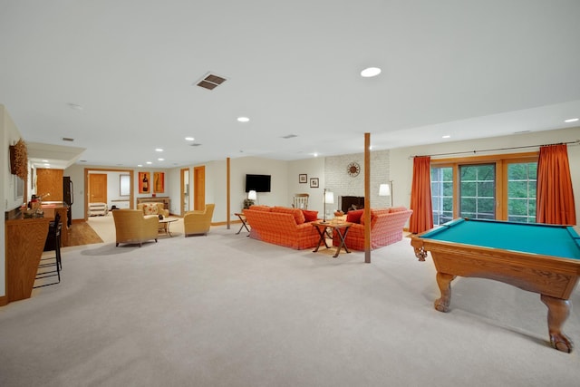160 Circle Ridge Dr, Burr Ridge, IL 60527 - rec room with recessed lighting, carpet flooring, billiards table, and baseboards