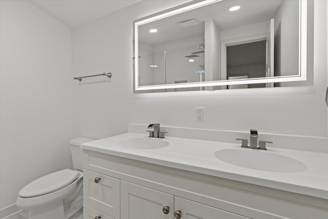 1416 3rd St, Winthrop Harbor, IL 60096 - full bath with toilet, a walk in shower, double vanity, and recessed lighting