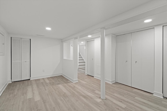 1416 3rd St, Winthrop Harbor, IL 60096 - finished basement featuring light wood-style floors, recessed lighting, stairway, and baseboards