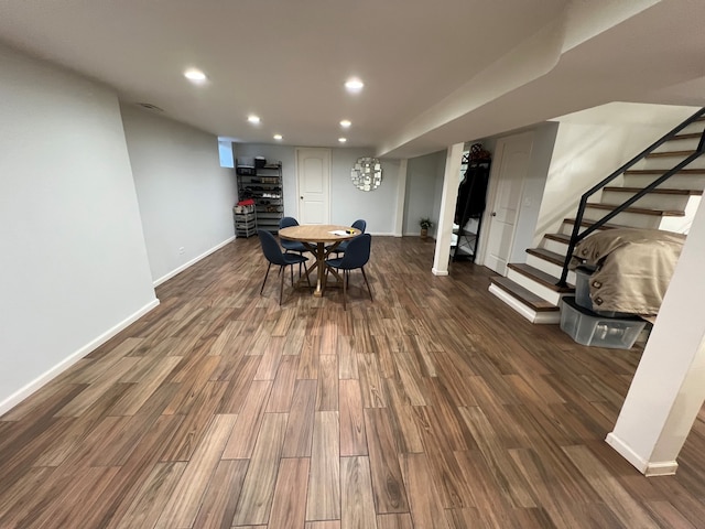 7700 Le Claire Ave, Skokie, IL 60077 - dining space with stairs, recessed lighting, dark wood-type flooring, and baseboards