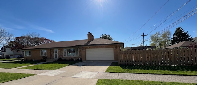 7700 Le Claire Ave, Skokie, IL 60077 - ranch-style house featuring an attached garage, driveway, brick siding, and a chimney