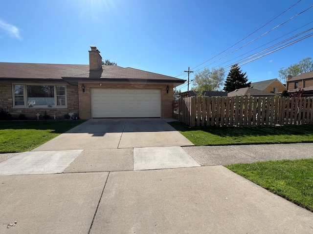 7700 Le Claire Ave, Skokie, IL 60077 - view of front facade featuring concrete driveway, a garage, and a chimney