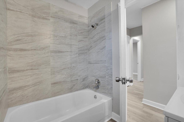 29 S Ash St, Palatine, IL 60067 - full bath with baseboards, shower / bath combination, wood finished floors, and vanity