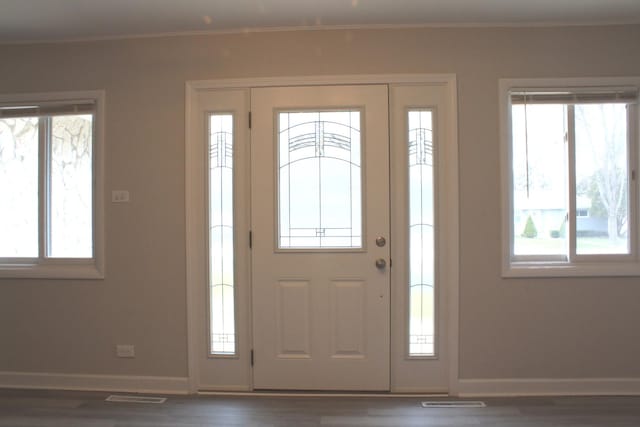 29 S Ash St, Palatine, IL 60067 - entrance foyer featuring baseboards, crown molding, healthy amount of natural light, and wood finished floors
