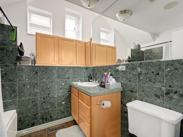 400 Mccarthy Rd Unit 416, Lemont, IL 60439 - full bathroom featuring tile walls, vanity, curtained shower, and wood finished floors