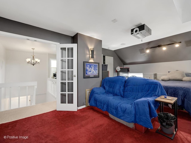 400 Mccarthy Rd Unit 416, Lemont, IL 60439 - carpeted home theater with a chandelier, french doors, and lofted ceiling