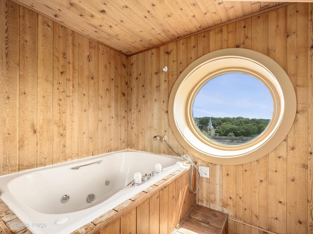 400 Mccarthy Rd Unit 416, Lemont, IL 60439 - full bath with wooden walls, a whirlpool tub, and wooden ceiling