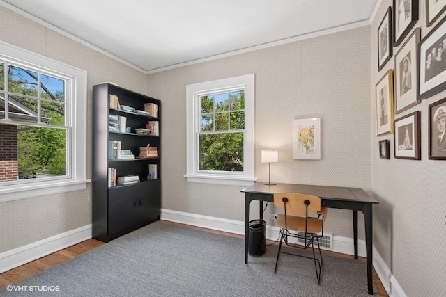 2206 Forestview Rd, Evanston, IL 60201 - office with crown molding, wood finished floors, and baseboards