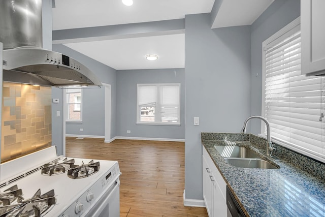 1513 Euclid Ave, Chicago Heights, IL 60411 - kitchen featuring a sink, gas range gas stove, island exhaust hood, and light wood-style flooring