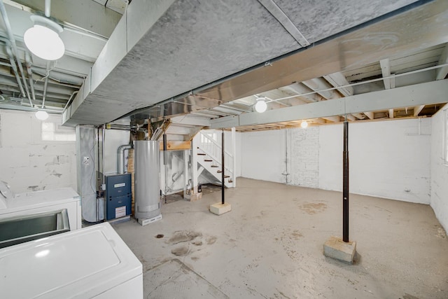 1513 Euclid Ave, Chicago Heights, IL 60411 - basement with water heater, washer / clothes dryer, stairs, and heating unit