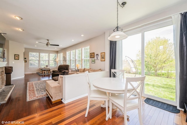 7181 Dada Dr, Gurnee, IL 60031 - dining space with hardwood / wood-style floors, a ceiling fan, and recessed lighting