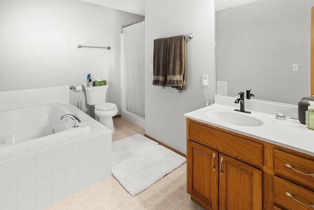 8 Harrison Ct, Bloomington, IL 61704 - bathroom with a garden tub, toilet, vanity, a shower with curtain, and baseboards