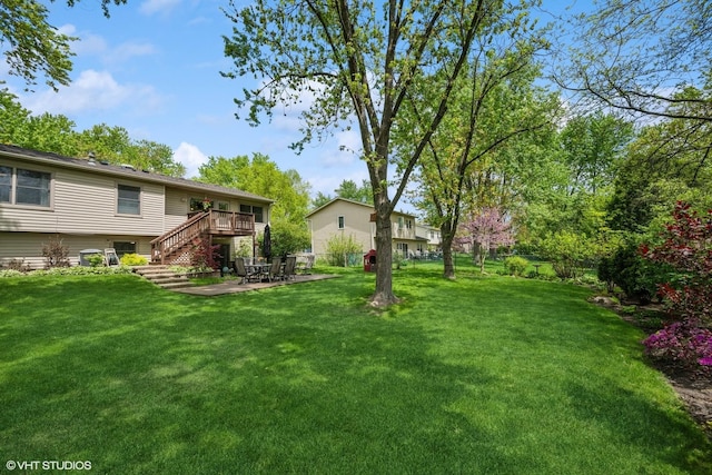153 E Timberlane Dr, Palatine, IL 60067 - view of yard with stairway, a patio, and a wooden deck