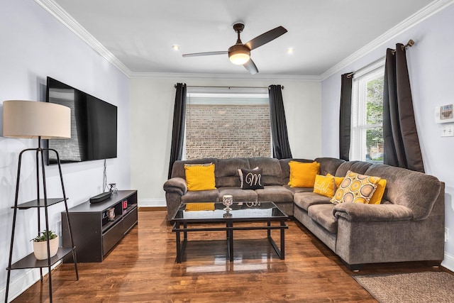 2906 N Menard Ave, Chicago, IL 60634 - living area with wood finished floors, crown molding, a ceiling fan, and baseboards