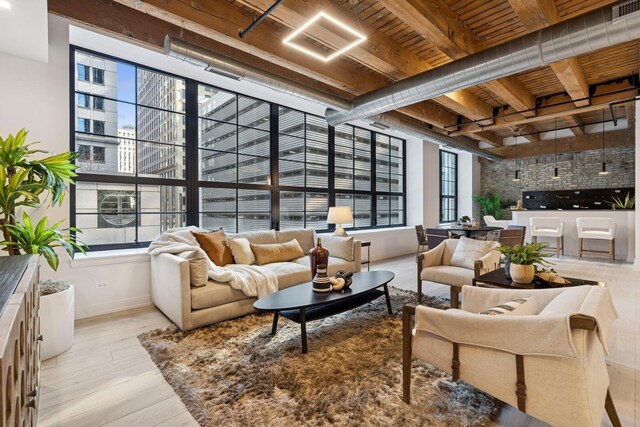 223 W Lake St Unit 3N, Chicago, IL 60606 - building lobby featuring wood ceiling and beam ceiling
