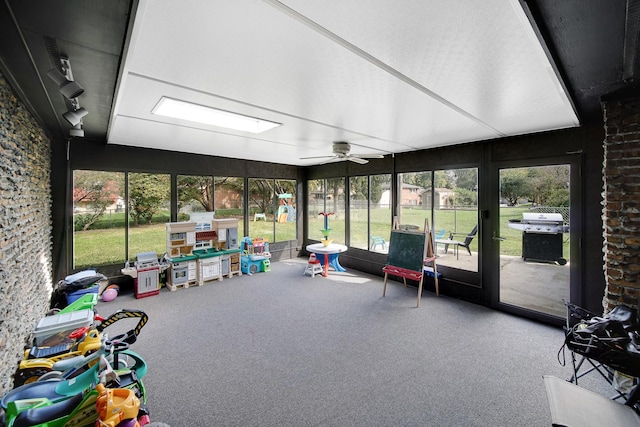 407 Meadow Ave, Frankfort, IL 60423 - sunroom featuring plenty of natural light, ceiling fan, and a skylight