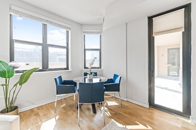 dining room featuring wood finished floors and baseboards
