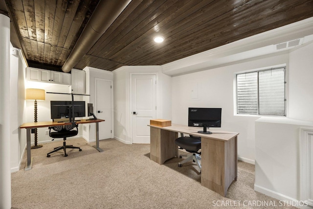 315 Churchill Ln, Aurora, IL 60504 - home office featuring light colored carpet, wooden ceiling, and baseboards