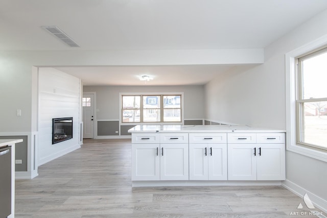 10925 Lyman Ave, Chicago Ridge, IL 60415 - kitchen featuring light wood-type flooring, white cabinets, a fireplace, and open floor plan