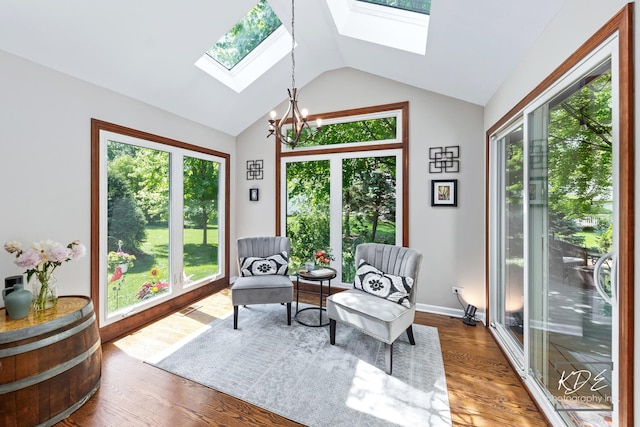 480 De Lasalle Ave, Naperville, IL 60565 - sunroom with a skylight, vaulted ceiling, and a chandelier