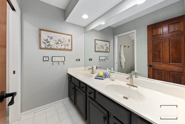 480 De Lasalle Ave, Naperville, IL 60565 - full bathroom with double vanity, baseboards, tile patterned flooring, and recessed lighting