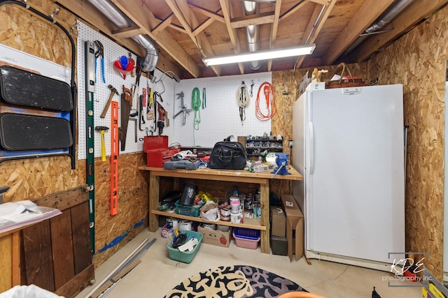 480 De Lasalle Ave, Naperville, IL 60565 - below grade area with freestanding refrigerator and a workshop area