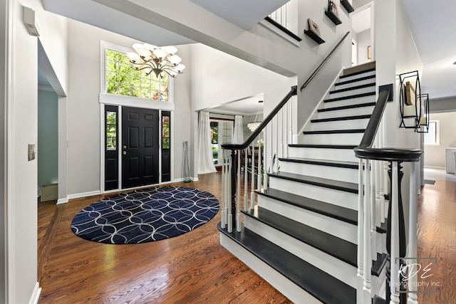 480 De Lasalle Ave, Naperville, IL 60565 - entrance foyer featuring stairs, wood finished floors, a towering ceiling, and a chandelier