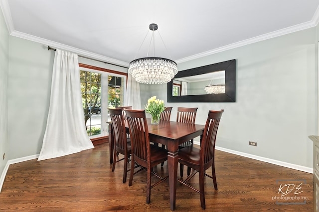 480 De Lasalle Ave, Naperville, IL 60565 - dining space with a chandelier, ornamental molding, baseboards, and wood finished floors