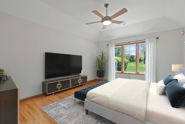 12195 Oxford Ct, Lemont, IL 60439 - bedroom featuring wood finished floors, lofted ceiling, and a ceiling fan