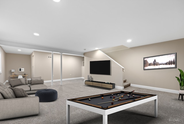 2248 Cheshire Dr, Aurora, IL 60502 - living room with carpet floors, stairs, and recessed lighting