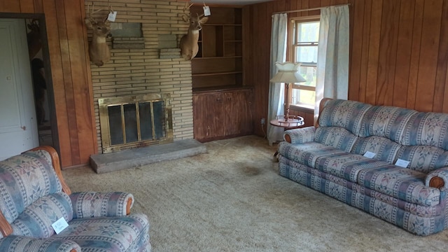 2119 E Exchange St, Crete, IL 60417 - carpeted living room with wood walls and a fireplace