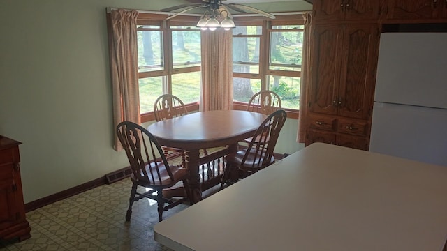 2119 E Exchange St, Crete, IL 60417 - dining space with ceiling fan, baseboards, and dark flooring