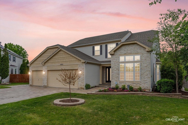 10650 Painted Desert Ct, Huntley, IL 60142 - view of front of home with stone siding, decorative driveway, and an attached garage