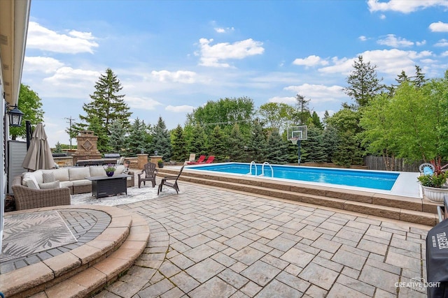 10650 Painted Desert Ct, Huntley, IL 60142 - swimming pool with a patio area and an outdoor living space with a fireplace