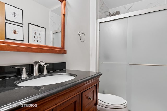 16 Rock River Ct, Naperville, IL 60565 - bathroom featuring a shower stall, vanity, and toilet